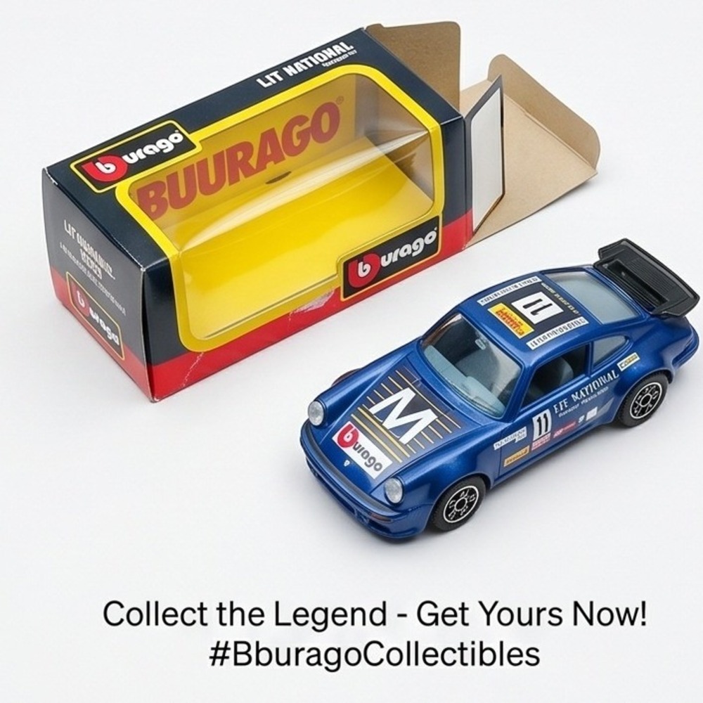 Bburago Porsche 911 Die Cast 1/43 Scale Blue Race Car Cod‎ 4114 Vintage Italy